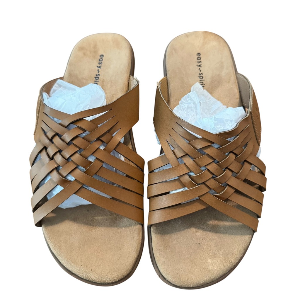 Easy Spirit Seeley Tan‎ Brown Woven Multi Strap Slide Sandals Womens 8.5 M